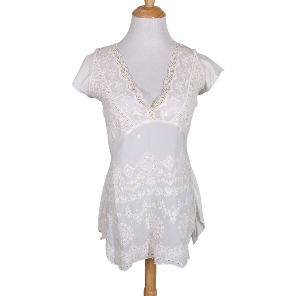 Johnny Was 4 Love And Liberty White Top Beautiful Embroidery